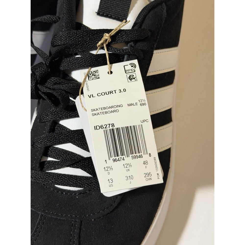 Brand New Adidas VL Court 3.0 Skate Shoes Men’s Size 13 Black White ID6278 W Box - Picture 4 of 9